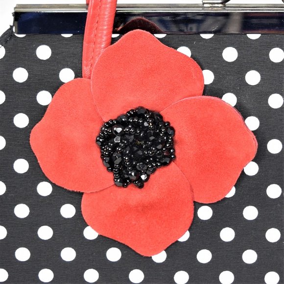 Ramon Tenza Poppy Polka Dot Black White Red Beaded Purse Handbag w/ Dust Bag EUC - Picture 7 of 13